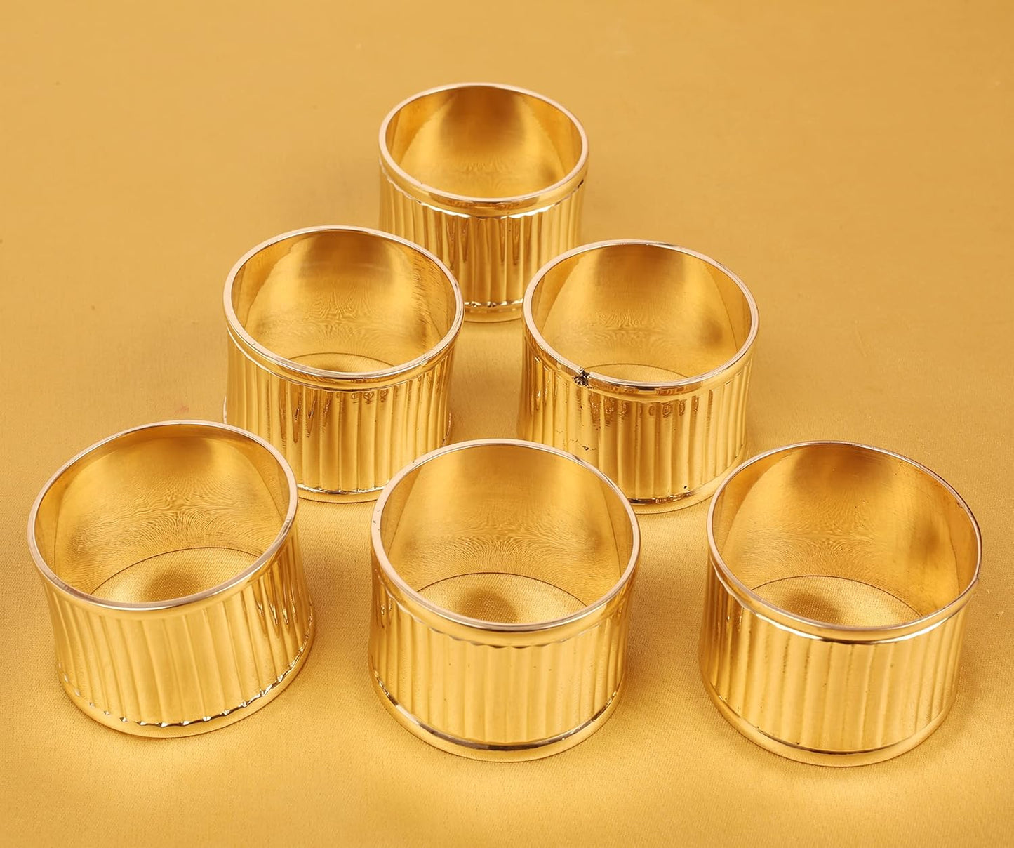 Gorgeous Beautifully Handcrafted Rolled Channels Motif Large Size Party Dining Table Napkin Holders in Gold Tone (Set of 6)