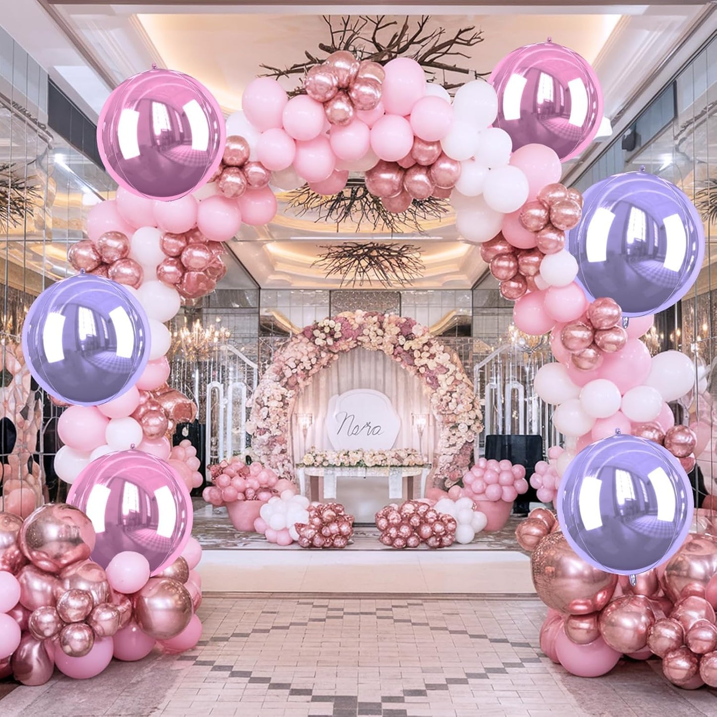 Pink Purple Giant 4D Foil Balloons, 6 Pcs Large Metallic Pink and Purple Round Balloons, 22 Inch Big Round Foil Balloon for Wedding Prom Birthday Party Baby Shower Decorations
