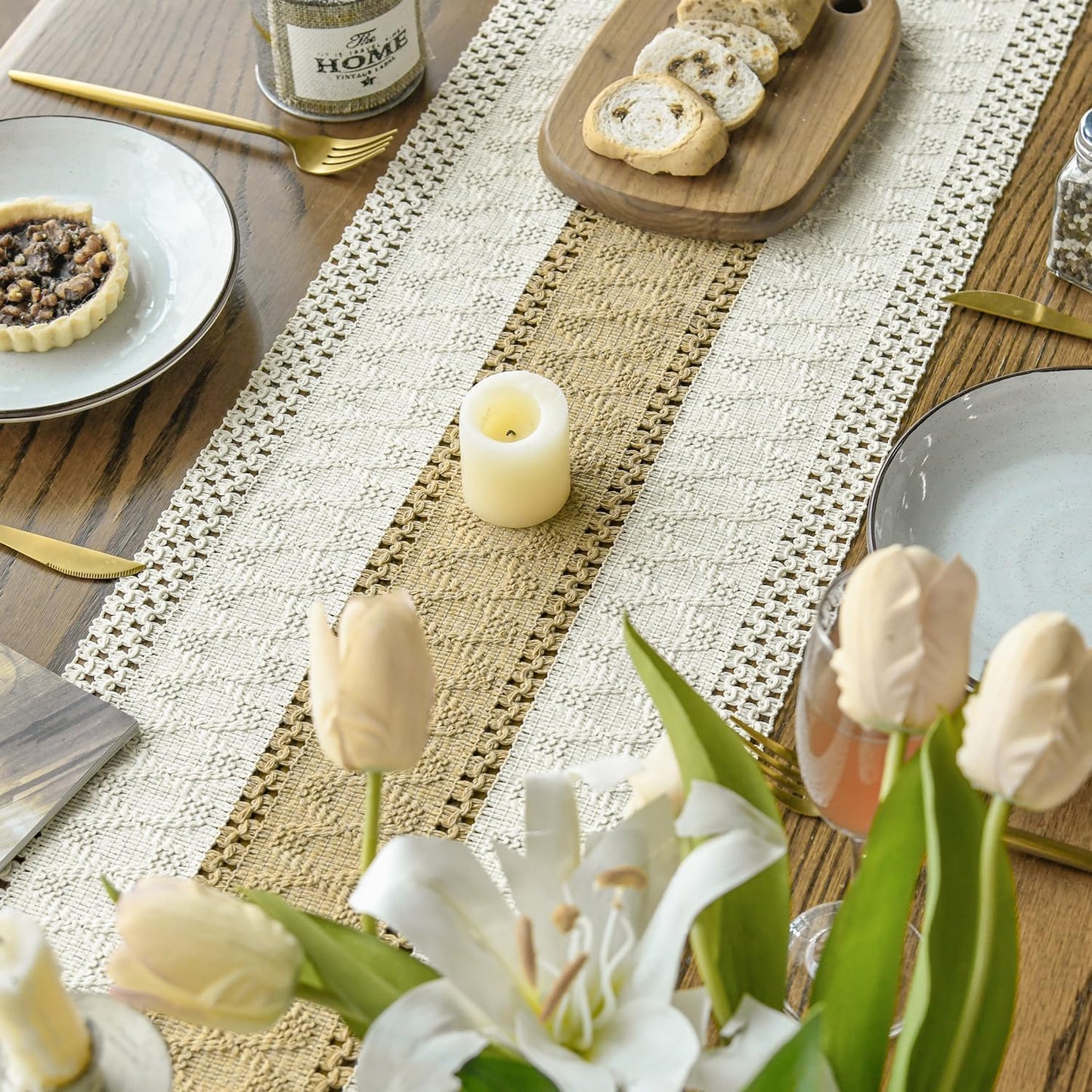 Artoid Mode Burlap Brown Farmhouse Rustic Table Runner, Seasonal Holiday Hollow Kitchen Dining Table Decoration for Home Party Decor 12x120 Inch