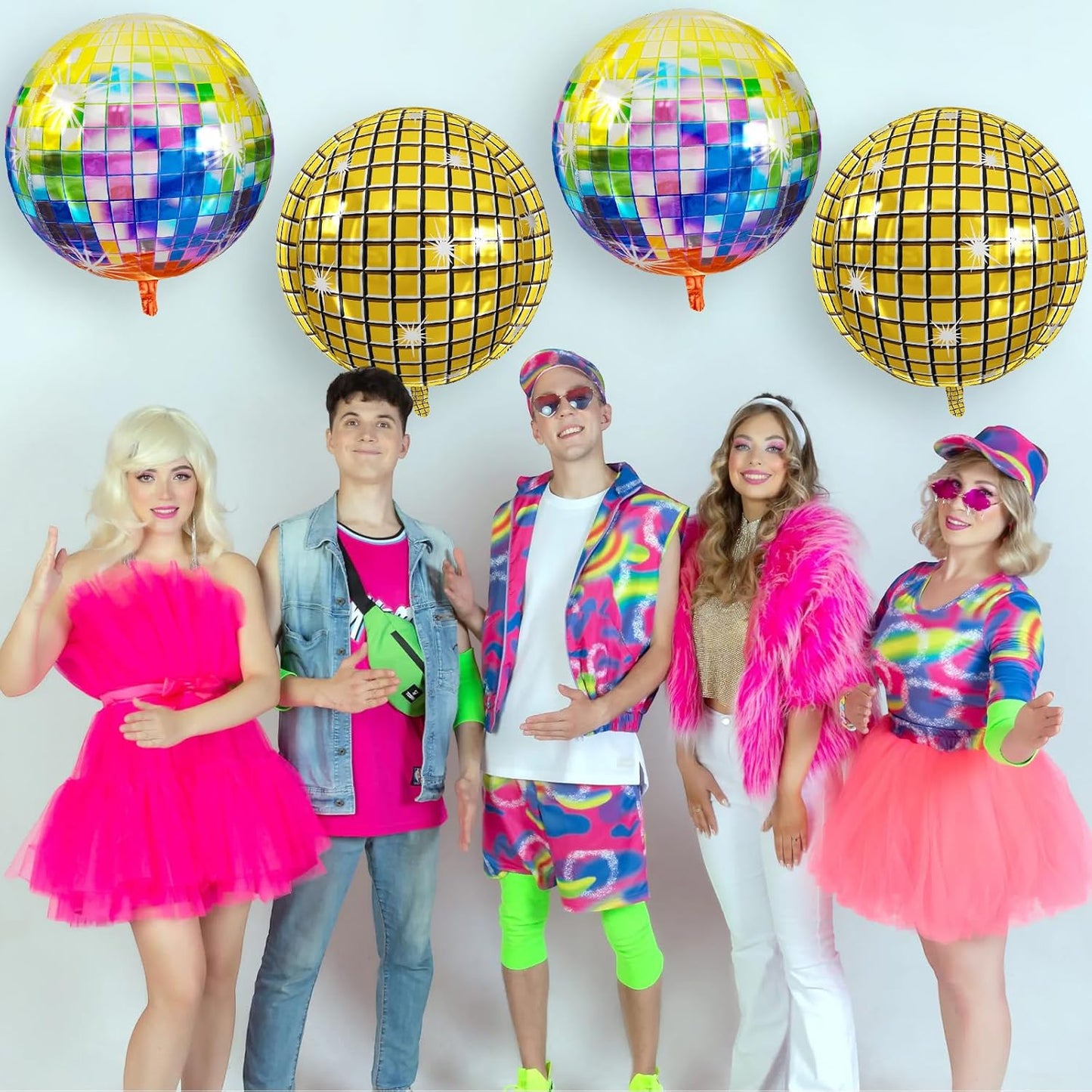 Disco Ball Balloons 4PC,Foil Disco Balloons 22 Inch 4D Round Multicolor Balloon for 70s 80s 90s Birthday Bachelorette Decorations