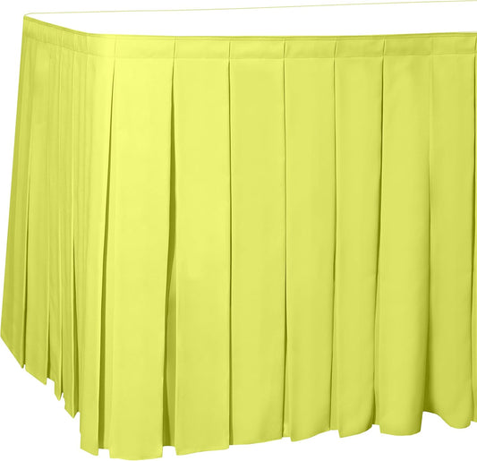 Ultimate Textile Pleat Polyester Fabric Table Skirt - Machine Washable Flame Resistant with Clips for Events, Weddings & Trade Shows, Cut & Sewn in Paterson, NJ - Lemon, 14' Box Pleat