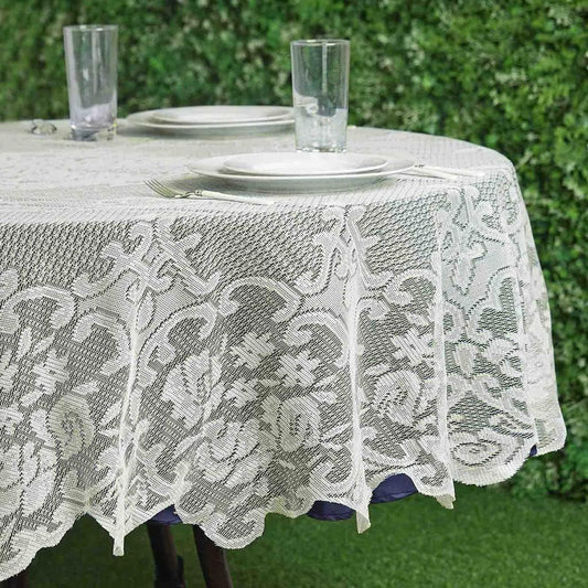 Tableclothsfactory 70" Premium Lace Ivory Round Tablecloth for Banquet Party Wedding Event Home Decoration