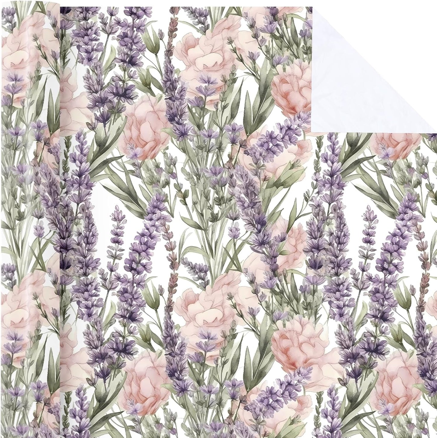 WRAPAHOLIC Floral Wrapping Paper Roll - Mini Roll - 17 Inch x 9.8 Feet - Lavender Flower Wrapping Paper, Perfect for Girls Women Birthday, Wedding, Bridal Shower
