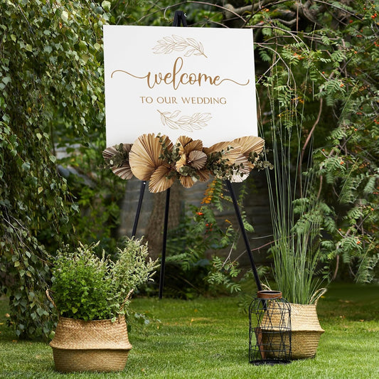 NianFeng Wooden Easel Stand for Sign, Easel Display Stand Floor for Wedding Sign with Adjustable Tray, 63-Inch, Tripod A-Frame Poster Light Duty, Welcome, Art Show & Baby Shower (Black)