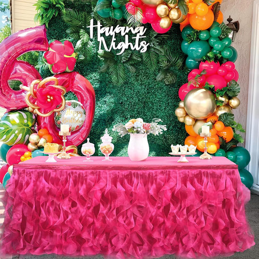 Luxury Organza Mesh Table Skirt Draping Floating Romance - Perfect for Bridal Showers, Birthday Weddings - Clear Flowing Decoration for a Wonderful Main Cake Table (Hot Pink-6ft, 72" L×30" H)