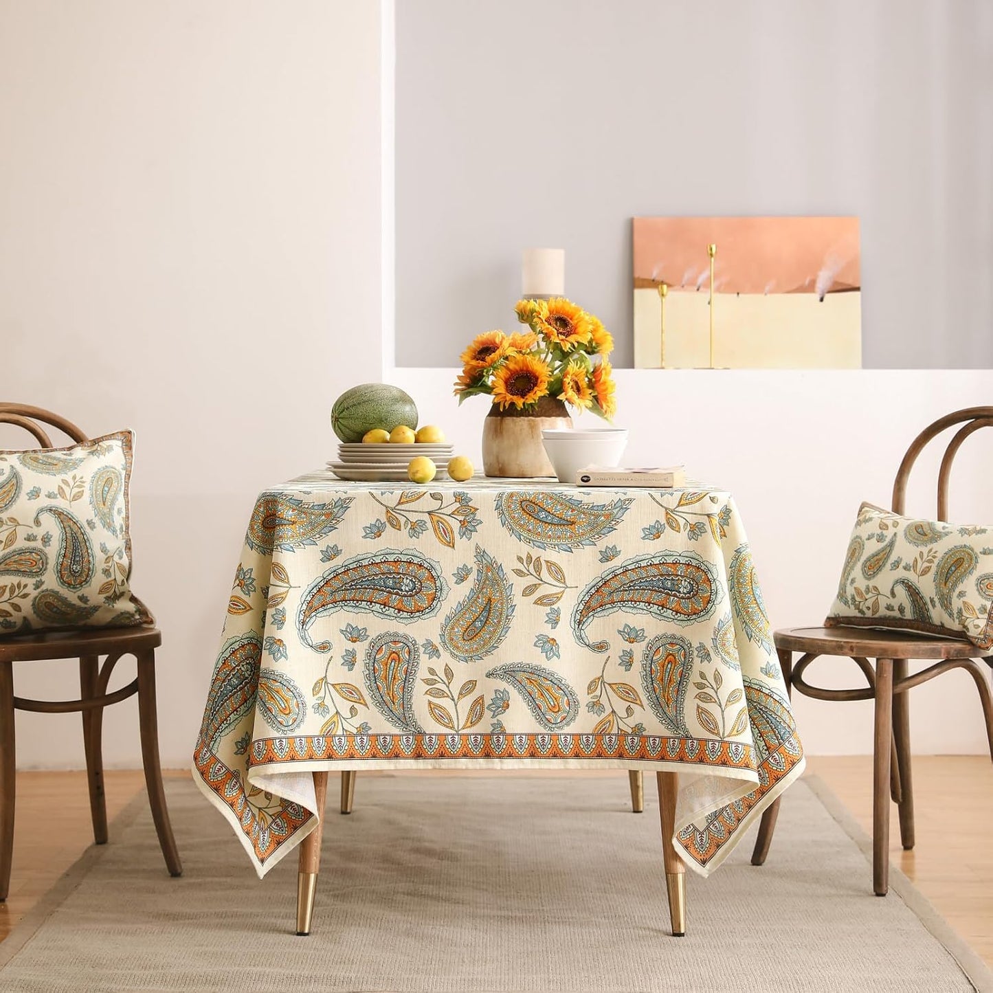 patdrea Designer Vintage French Rectangle Table Cloth,Italian Floral Wrinkle Free Farmhouse Long Tablecloth,Decor Table Cover for Kitchen Dining,Christmas,Tea Party,Thanksgiving,63"x102"-Lysaniya