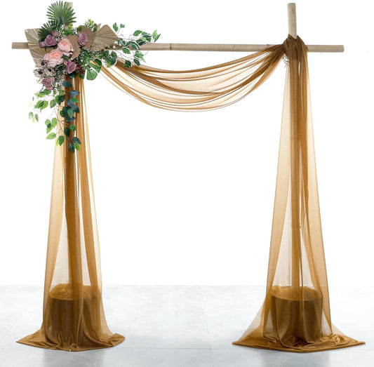 VDS Pack of 2 Panel (30 Inch X 50 Feet) Wedding Arch Draping Fabric Sheer Chiffon Fabric Drapery for Wedding Ceremony Reception Swag Backdrop Canopy Chuppah ARBO Altars Decoration (Mocha)