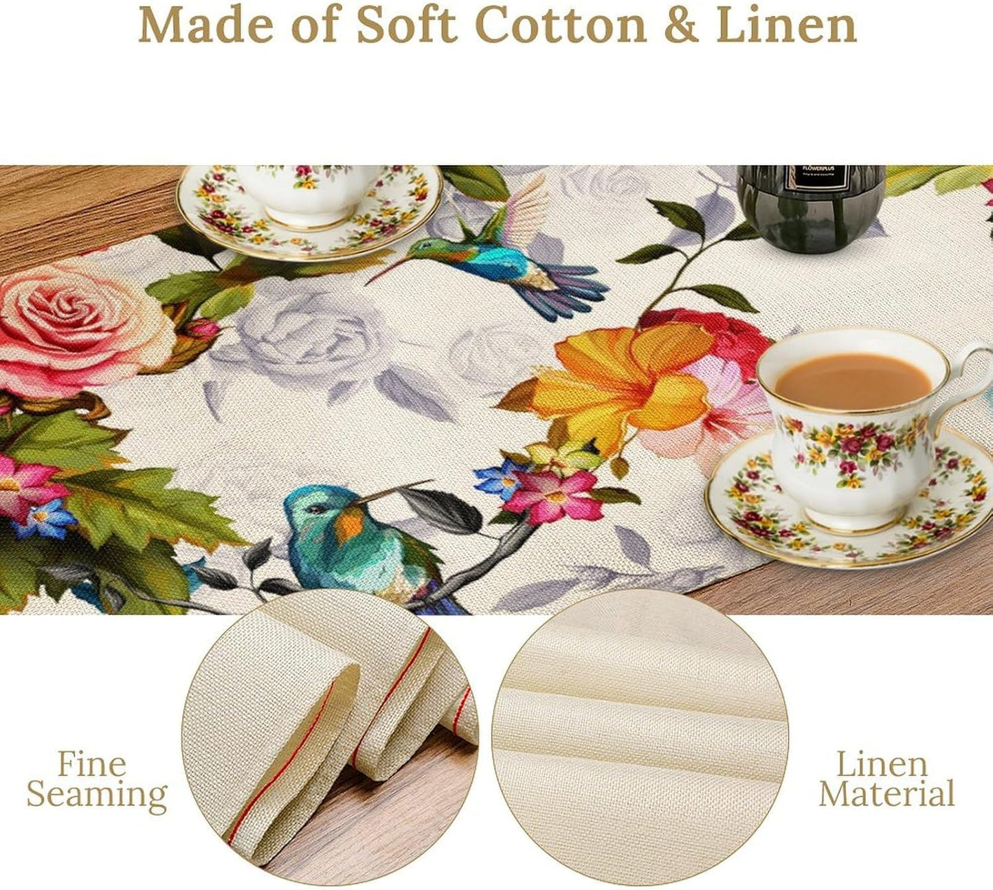Hummingbird Table Runner,Vintage Floral Country Style Table Cloth Home Kitchen Restaurant Party Decoration 13x60 Inch