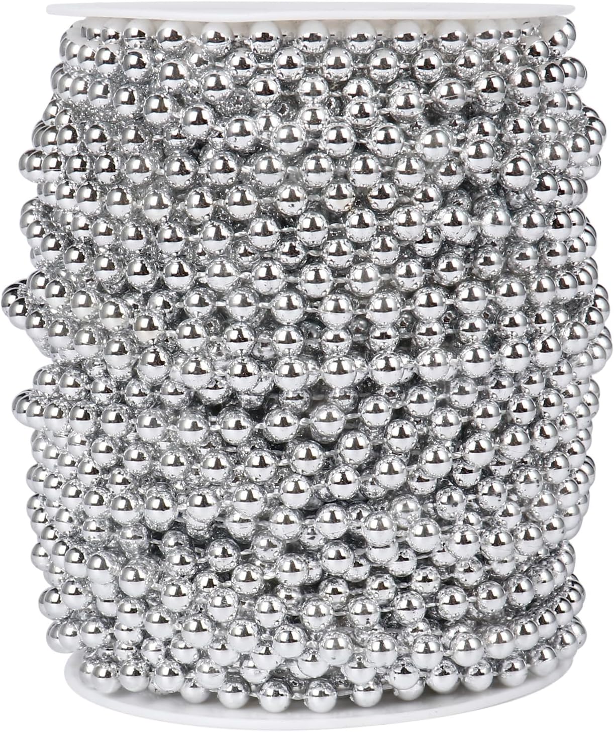 [98 Feet] Silver Pearl Beads Garland, 6MM 33 Yards Silver Faux Pearl Beads String Roll Bulk for DIY Craft Christmas Tree Wedding Party Decoration