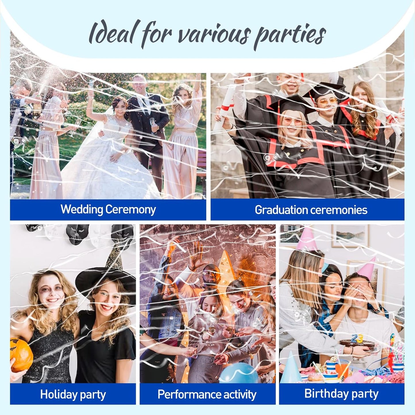 No Mess Streamers 100pack, White Confetti Poppers,Hand Throw Party Poppers No Mess for Birthday, Graduation, Wedding Send Off, Engagement Party Favors（White 100Pack）