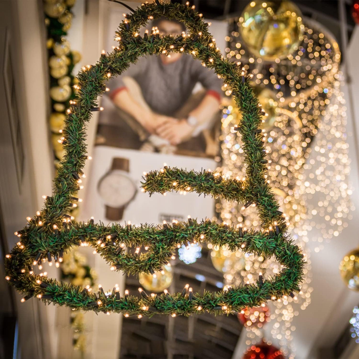 Jishi 50 FT Garland for Christmas Decorations - Non-Lit Green Soft Xmas Holiday Decor Outdoor Indoor Home Garden Artificial Greenery, Wedding Party Outside Decorations - 50Ft Long Plain Green Garland