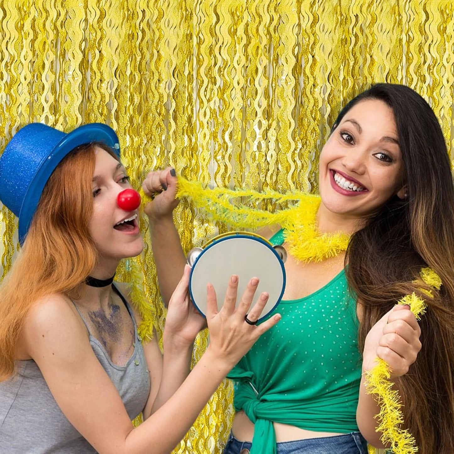 2 Pack Gold Fringe Curtain Backdrop Tinsel Streamers Birthday Party Decorations Photo Booth Backdrop Halloween New Year Graduation Theme Party Decorations