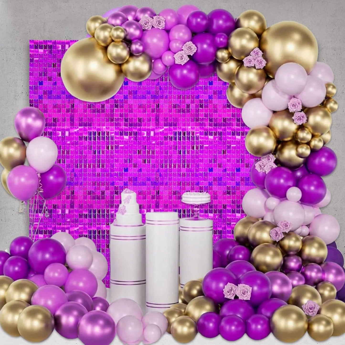 24PCS Purple Shimmer Wall Backdrop, Laser Square Sequin Photo Backdrops Panel, Glitter Wall Background for Birthdays, Weddings, Christmas, Engagements, Disco Bachelorette Party Decoration (4FTx6FT)