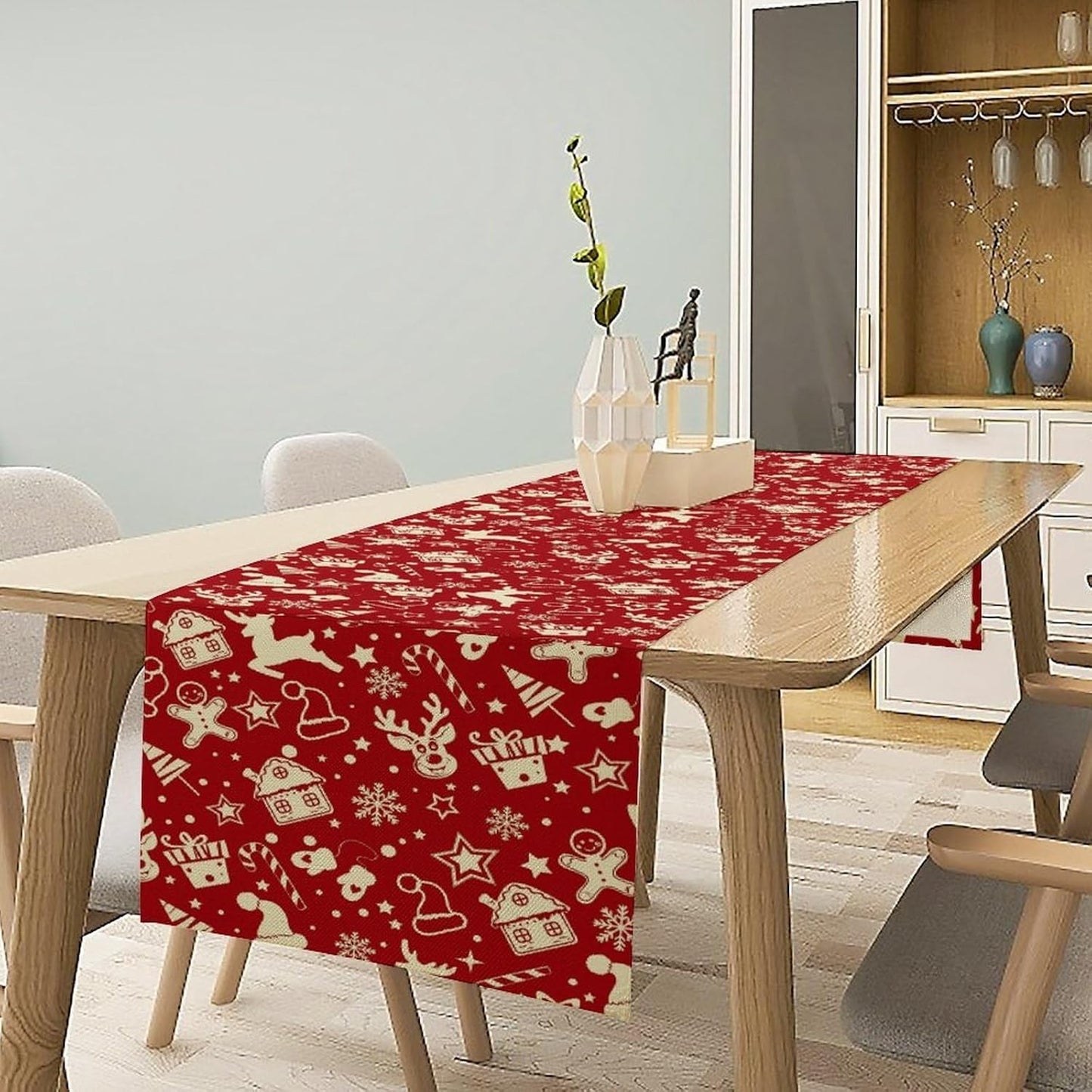Christmas Table Runner,Seasonal Winter Deer Table Decoration Snowflake Table Cloth Kitchen Dining Table Decoration for Home Party Decor 13x120 Inch