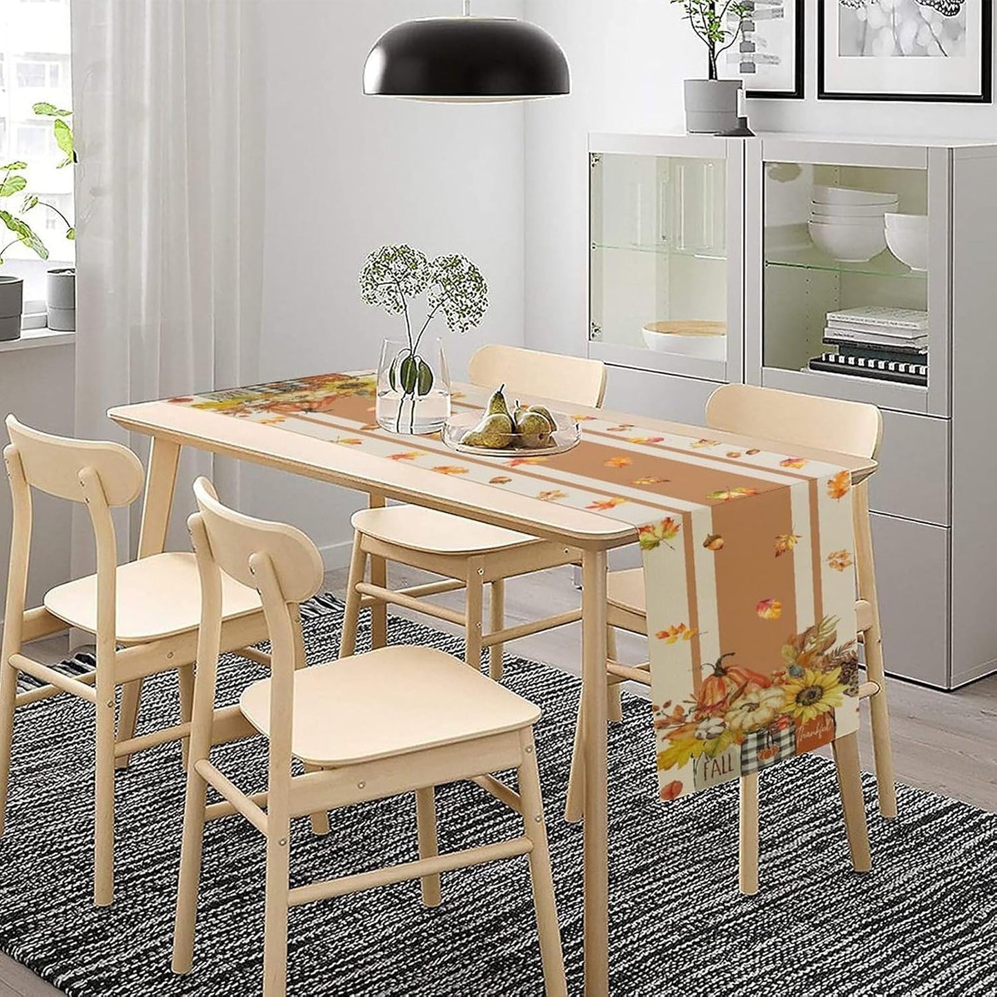 Autumn Table Runner,Thanksgiving Fall Pumpkin Leaves Floral Table Cloth for Kitchen Dining Table Decoration Home Party Decor 13x90 Inch