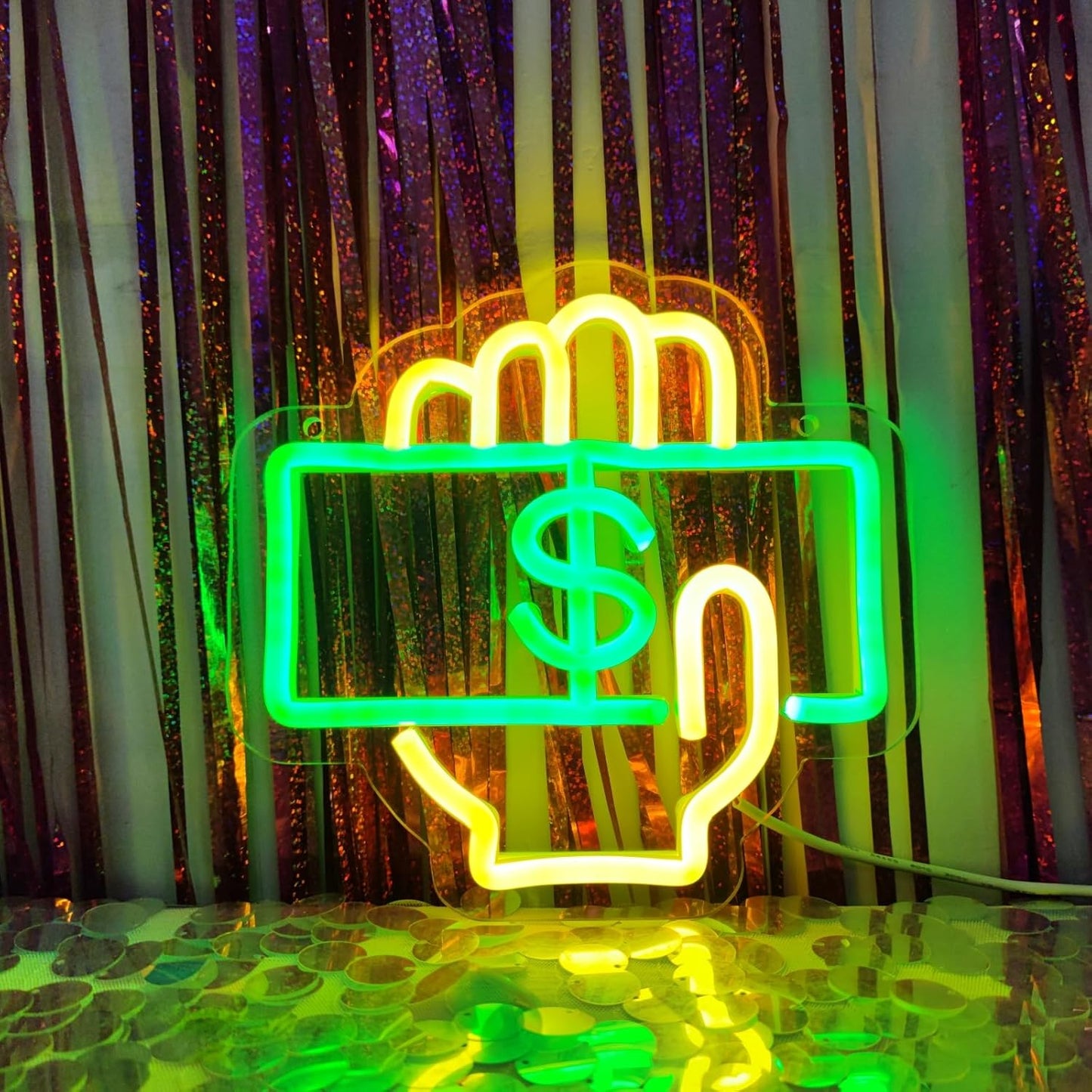 Cashier Neon Sign Love Money Neon Signs for Wall Decor, LED Light Signs for Supermarket, 7.8" x 7.5