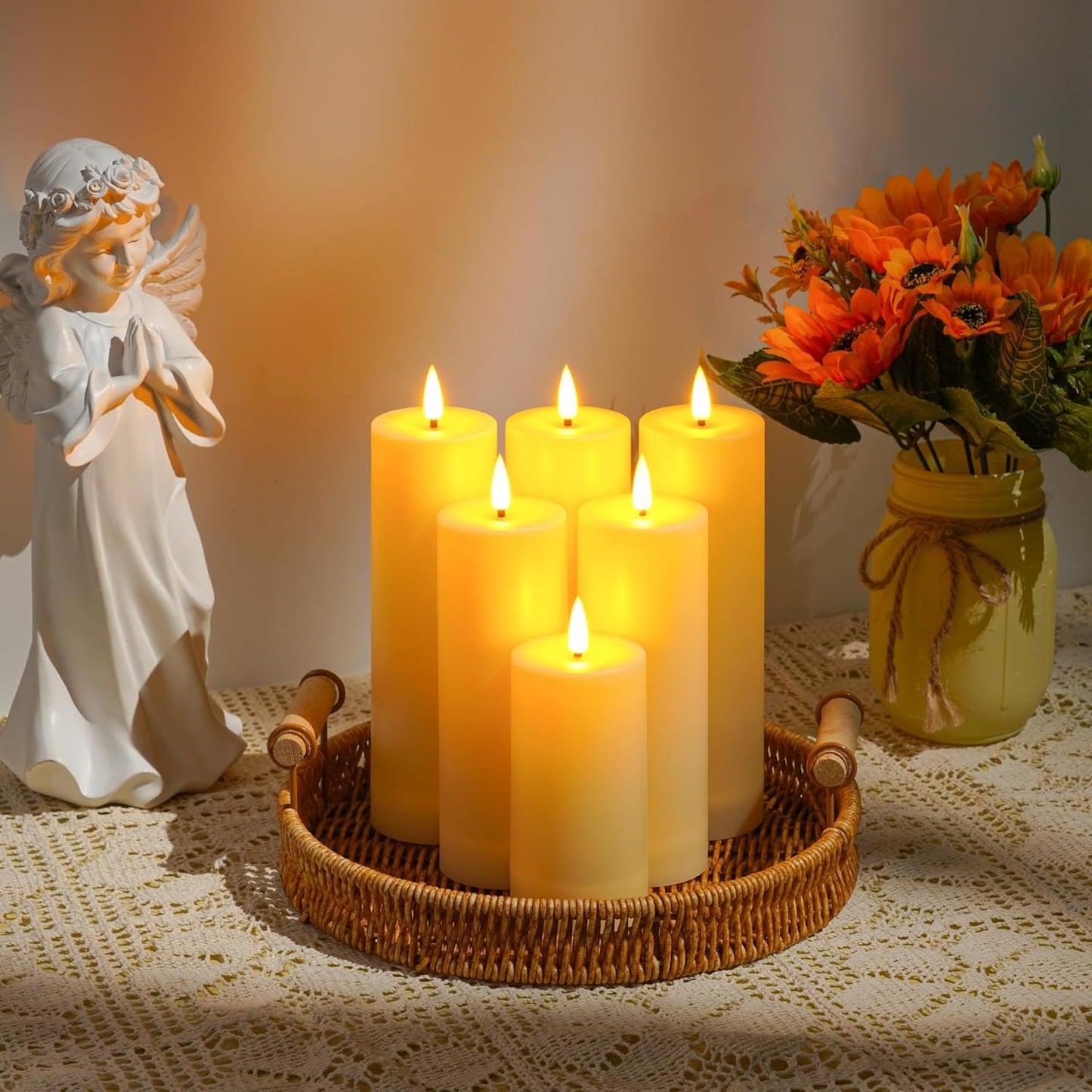 Da by 12 Pack Outdoor Waterproof LED Flameless Candles with Remote Control Timer, Realistic Flickering LED Pillar Candles for Wedding, Festival, Outdoor & Home Decoration-D 3'' H 4'' 5'' 6''7''