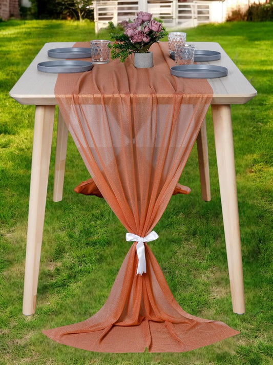 MDS 10 Pack 10ft Chiffon Table Runner 29 x 120 Inches Sheer Wedding Runner Romantic Rustic Table Runner for Wedding Decorations, Birthday Parties, Bridal Shower Party Arch Decor - Coral Peach