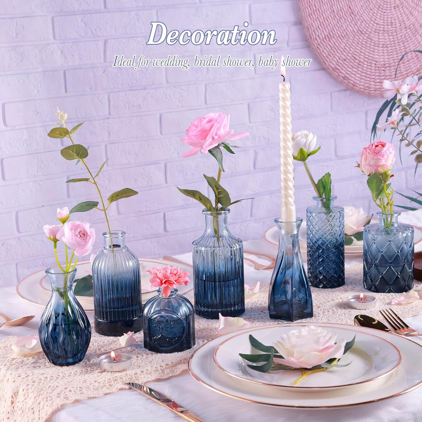 Navy Blue Glass Bud Vases Set of 12, Mini Flower Vase for Centerpieces, Small Glass Vases in Bulk for Wedding Decorations, Vintage Vase Bridal Shower, Party, Graduation, Home Table Décor