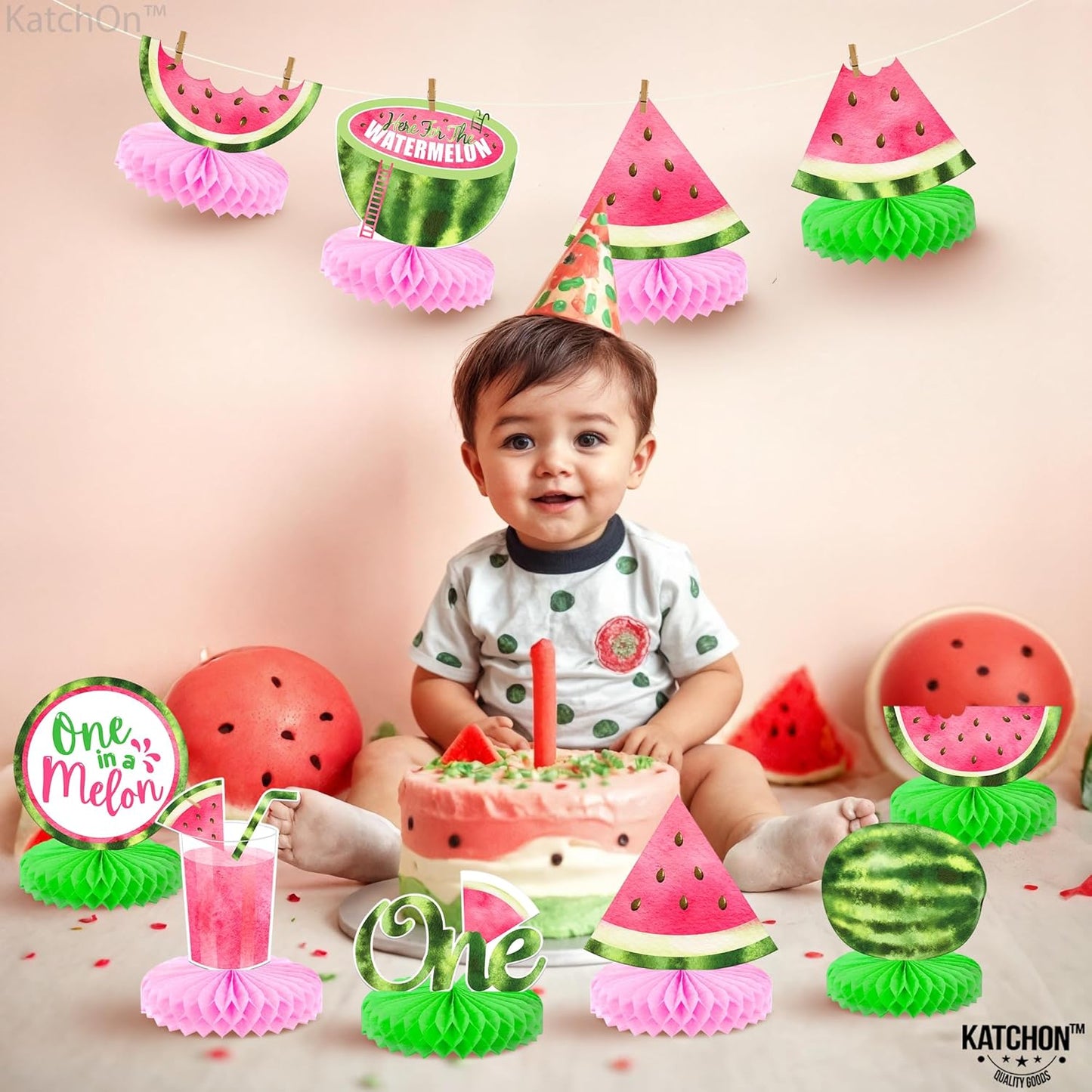 KatchOn, One In A Melon Centerpieces – Pack of 9 | One in a Melon Party Decorations | Watermelon Birthday Decorations, Watermelon Centerpieces for Tables for Birthday, Baby Shower, Summer Party Decor