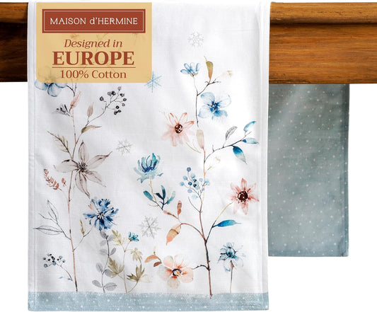 Maison d' Hermine Table Runner 100% Cotton Double Layer Table Runners 108 inches Long for Thanksgiving Christmas Decorations Home Kitchen Dining Party Wedding (Ice Florals, 14.5" x 108")