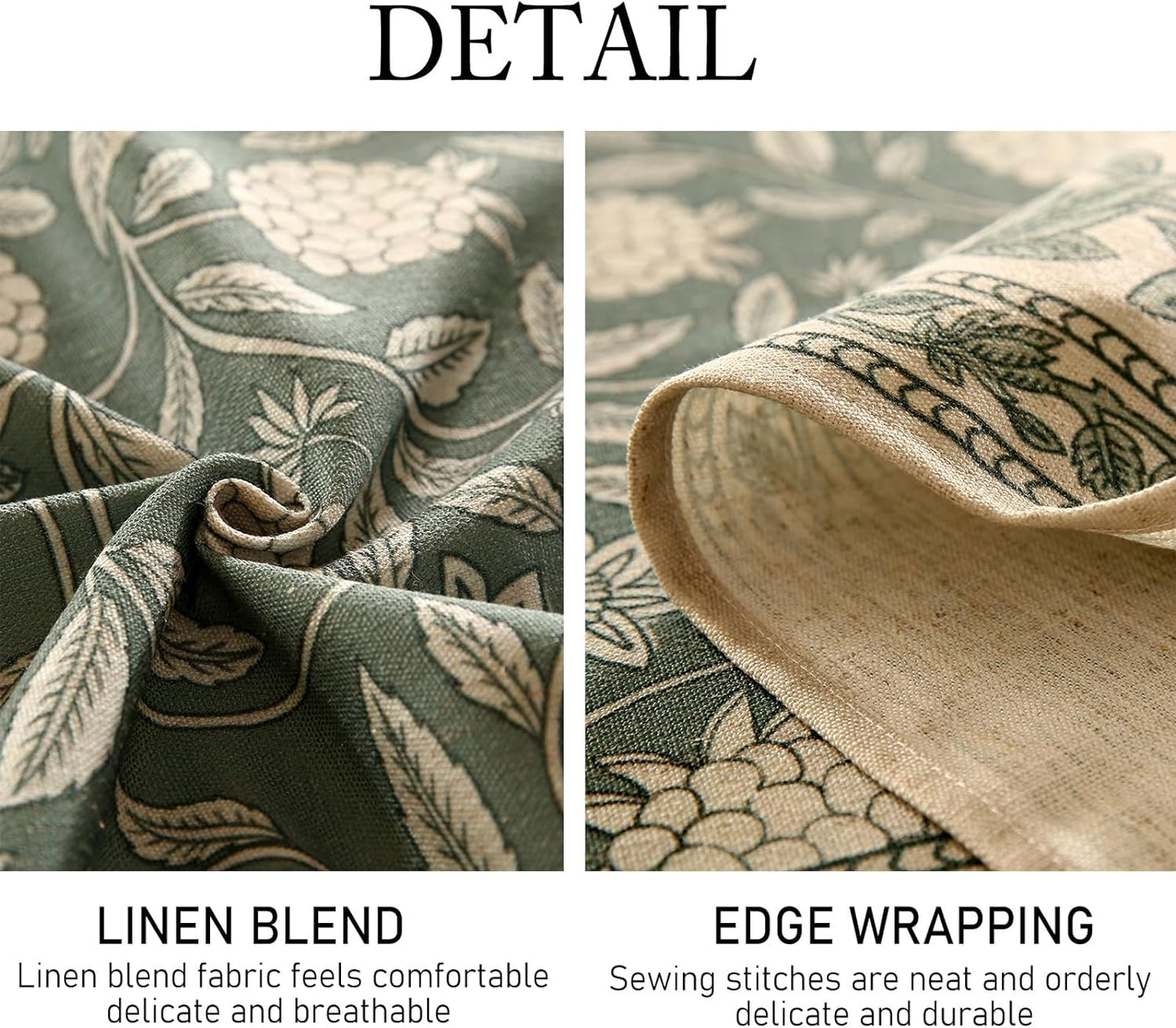 ISAENNE Designer Grayish Green Linen Round Tablecloth,Floral Elegant Stain Resistant Table Cloth,Fall Vintage Decor Tablecloths for Dining Thanksgiving Kitchen Party,Diameter 67"-Andrew A