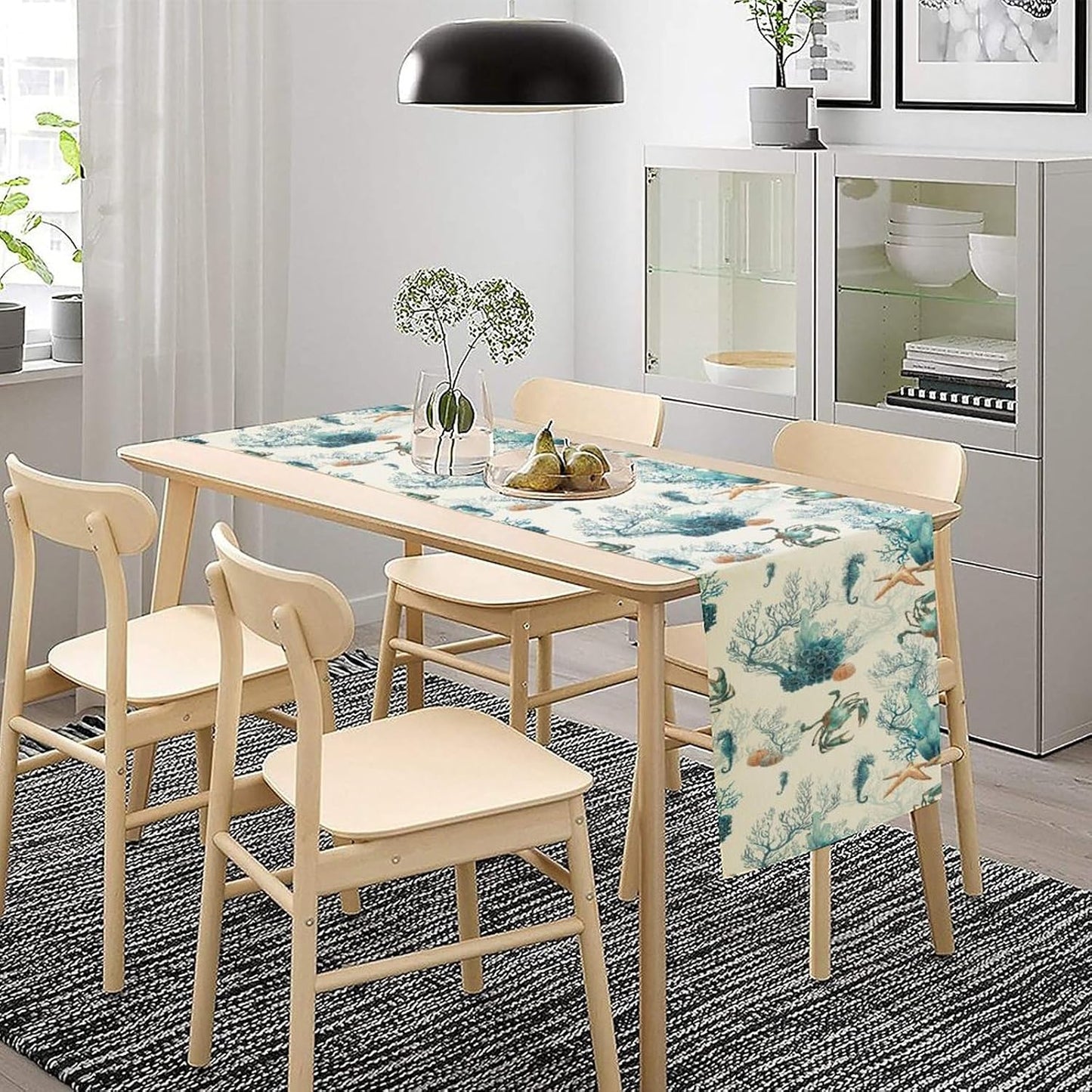 Nautical Coast Table Flag, Ocean Beach Seahorse Shell, Vintage Sailboat Lighthouse Anchor Table Decoration for Indoor and Outdoor Home Party Decor 13x90 Inch