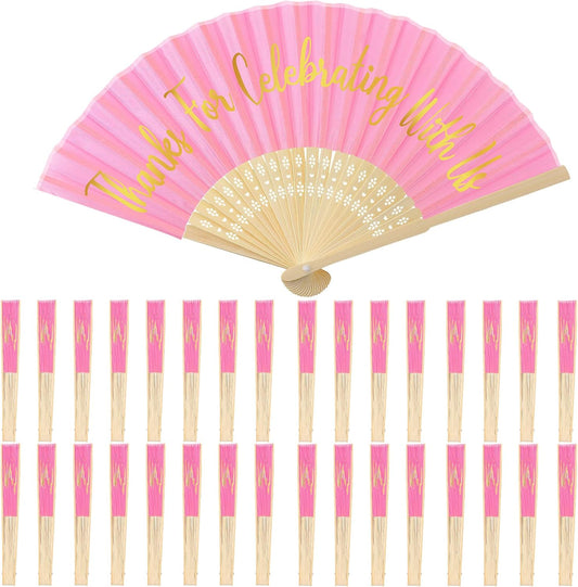 Jetec 50 Pcs Wedding Fans for Guests Bulk Silk Hand Fans Handheld Folded Thank You for Celebrating with Us Wedding Favors for Bridal Bridesmaid Baby Shower Dancing Party Church Gift(Pink)