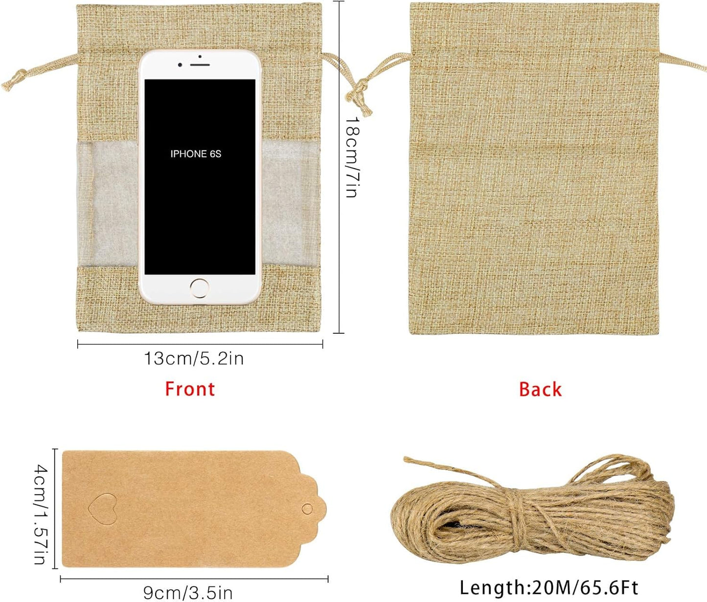 GIOIPC 20Pcs 5 x 7 Inch Linen Burlap Sheer Bags with Drawstring and Bonus Gift Tags for Wedding Birthday Bag,Craft Bags,Cosmetic Samples