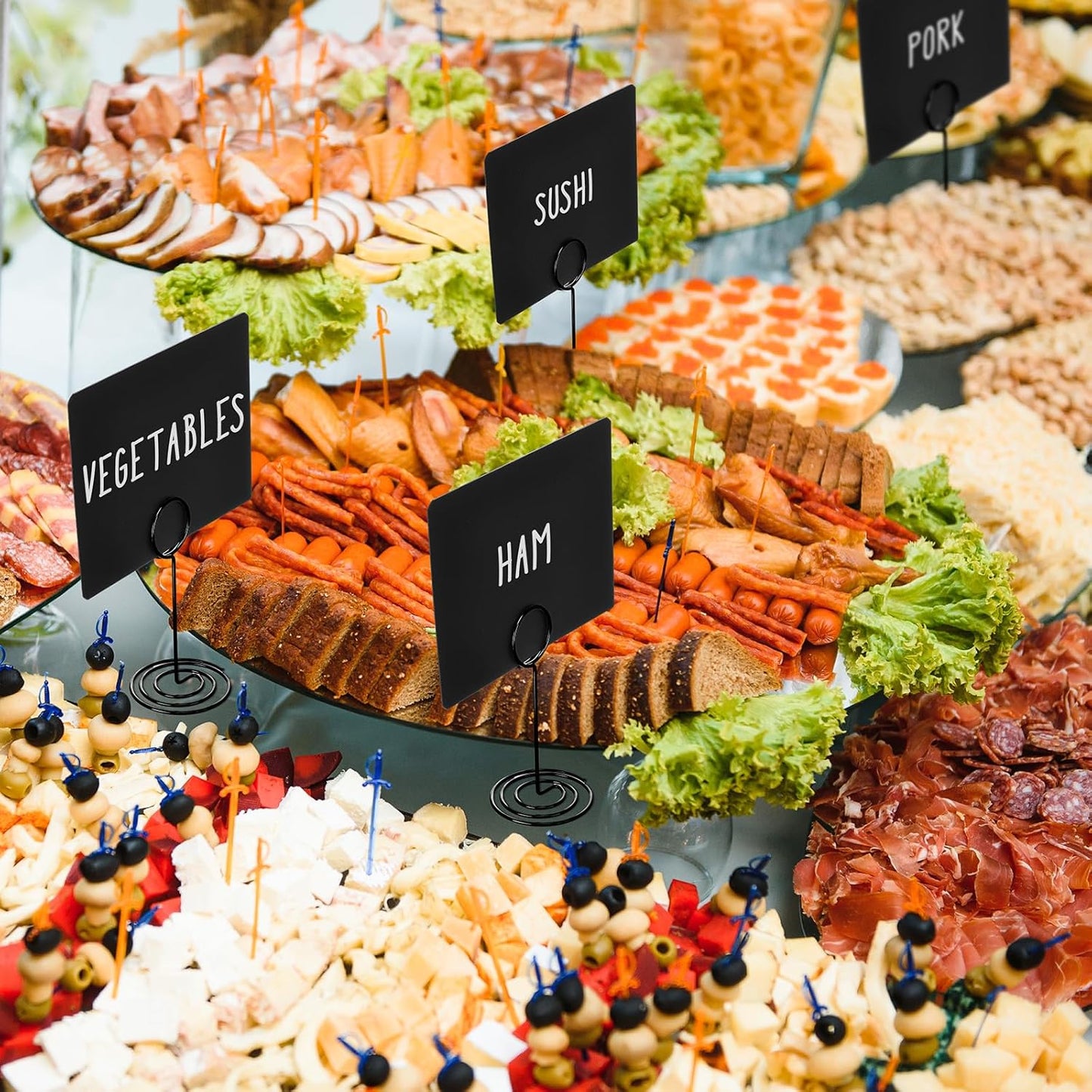 TecUnite 24 Pack Mini Chalkboard Signs, 4"x3" Small Table Place Cards with Metal Stand and 2 Marker Pens Food Labels for Party Buffet, Tabletop Blackboard Signs Name Tags for Wedding Bakery(Black)