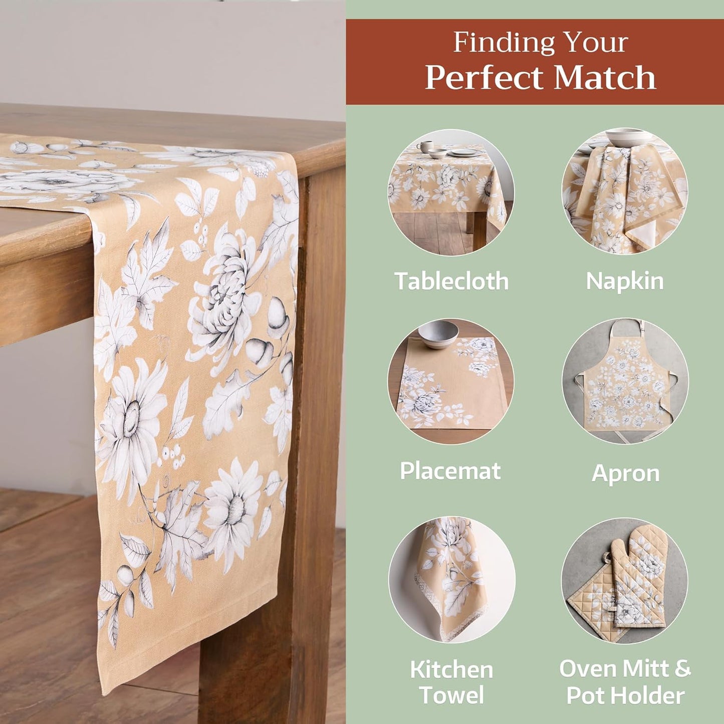 Maison d' Hermine Table Runner 100% Cotton Single Layer Table Runners 108 inches Long for Thanksgiving Christmas Decorations Home Kitchen Dining Party Wedding (Pretty Autumn, 14.5" x 108")