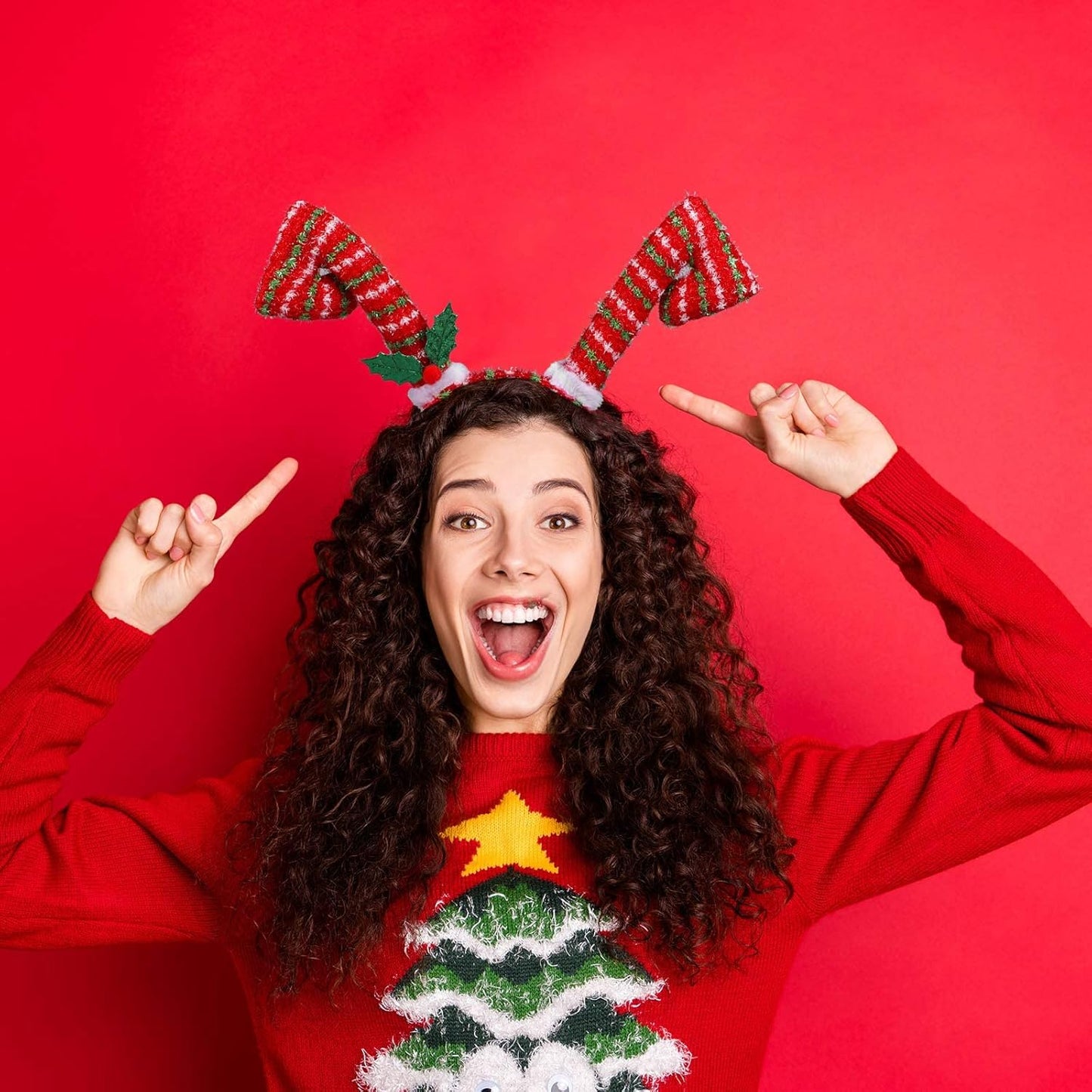 URATOT 9 Pack Creative Holiday Headbands Christmas Party Costume Headwear Elves Party Hats Reindeer Headbands for Christmas Accessory