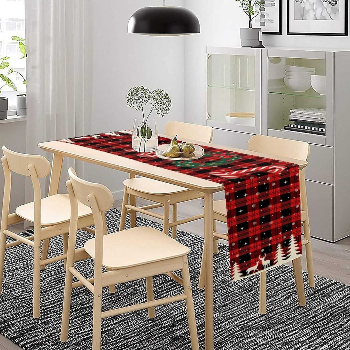 Christmas Table Runner, Red Winter Xmas Holiday Table Cloth Kitchen Dining Table Decoration for Home Party Decor 13x120 Inch