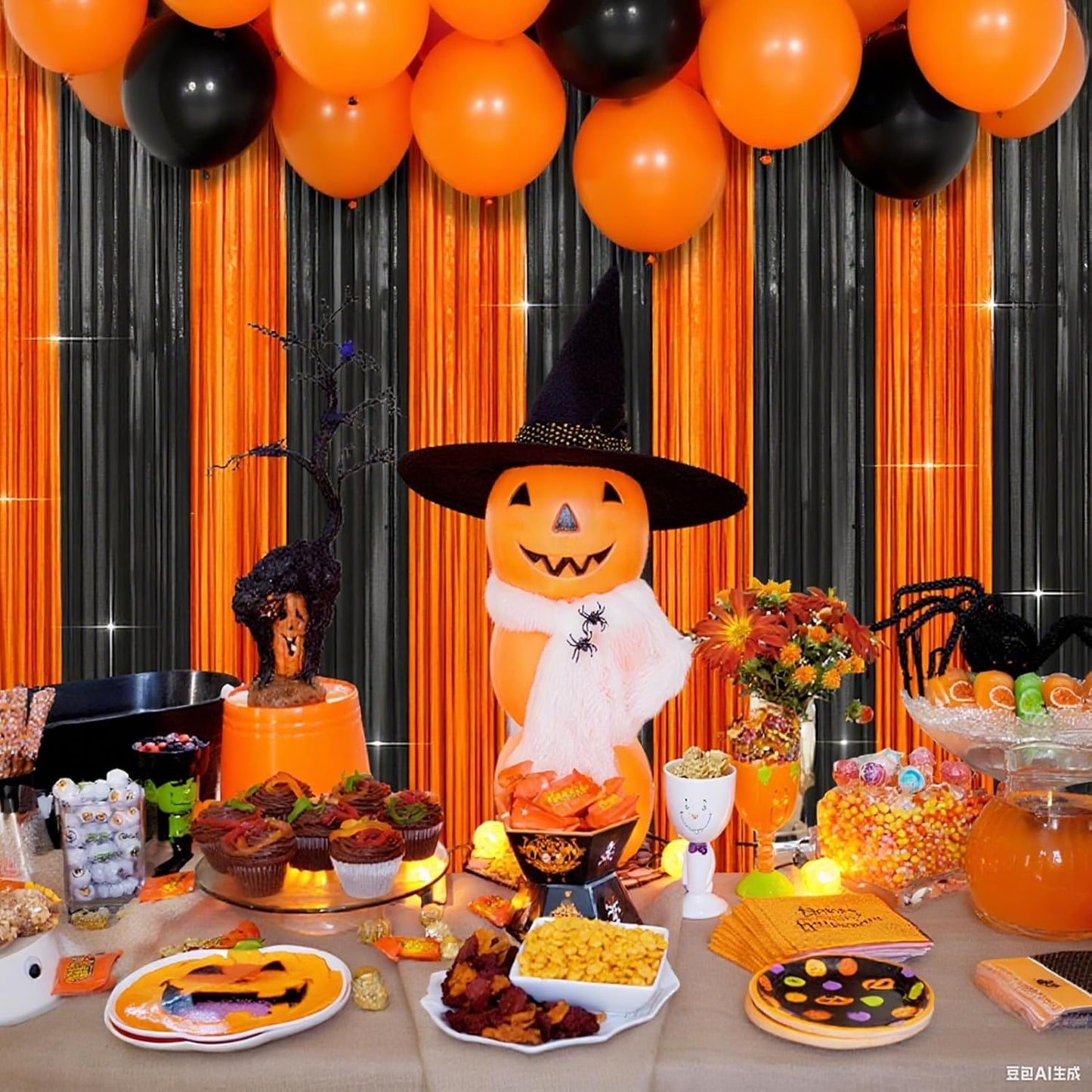 4 Packs Halloween Foil Fringe Curtain, Orange and Black Metallic Tinsel Backdrop for Birthday, Baby Shower, Bachelorette, Halloween Party Decorations Favors Supplies Indoor Outdoor