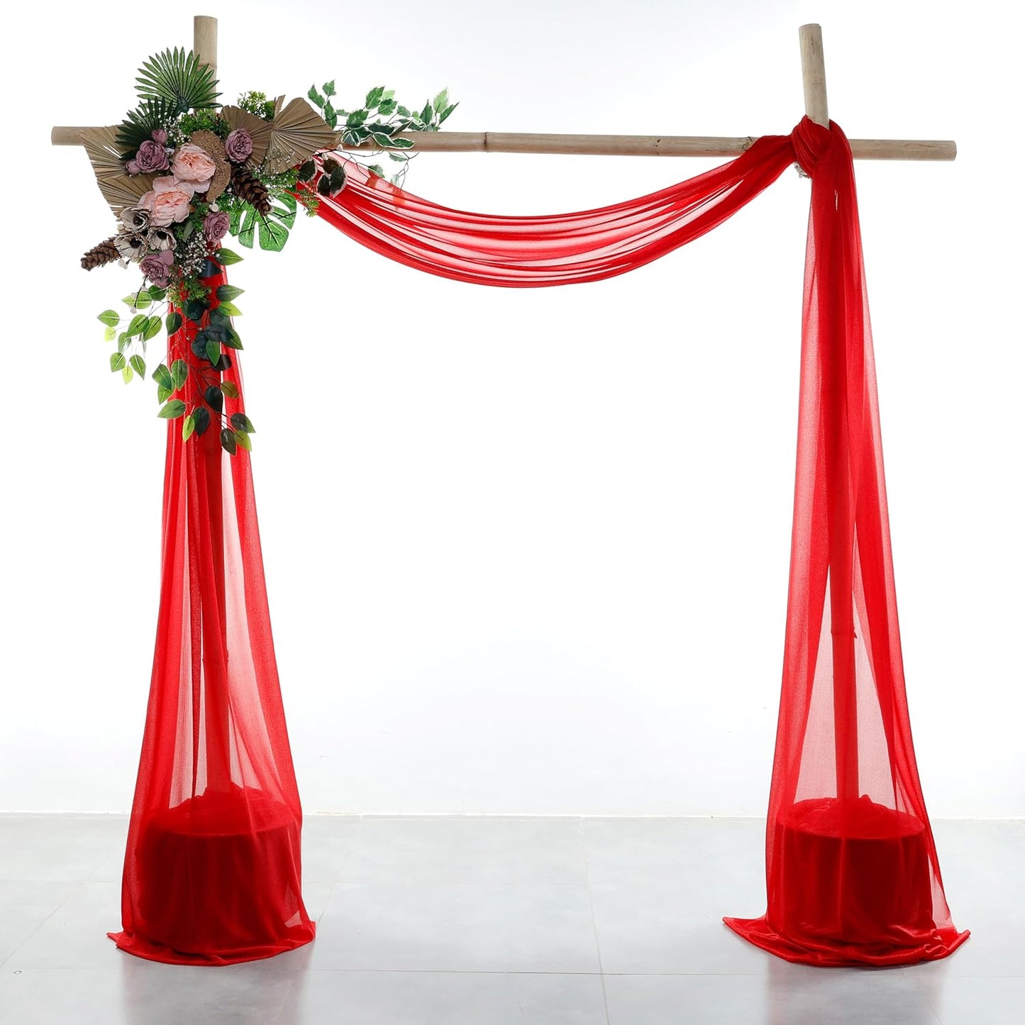 VDS Pack of 1 Panel (30 Inch X 20 Feet) Wedding Arch Draping Fabric Sheer Chiffon Fabric Drapery for Wedding Ceremony Reception Swag Backdrop Canopy Chuppah ARBO Altars Decoration (Red)