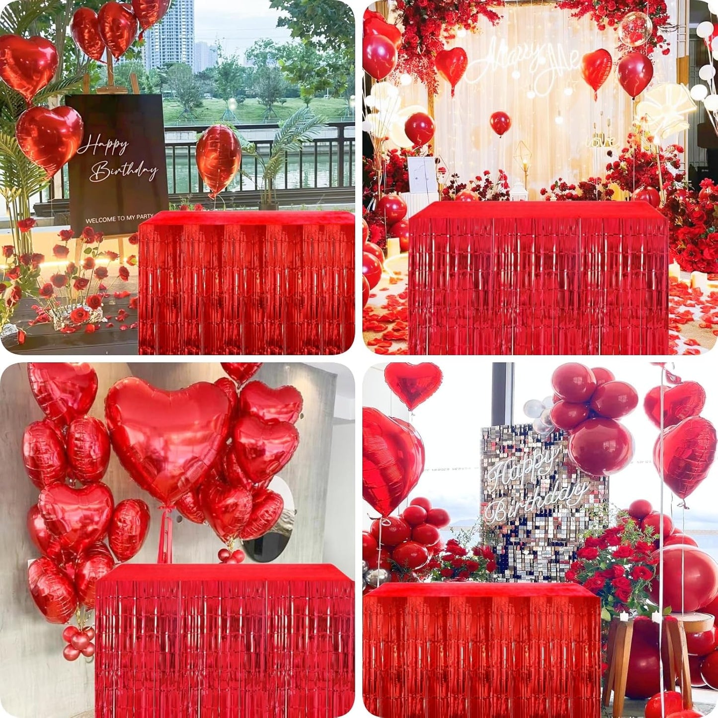 Red Streamers Party Decorations, 2 Packs Red Table Skirts Metallic Foil Fringe Tinsel for Birthday Graduation Valentine's Day Carnival Casino Wedding Float Parade Party Supplies - 29x108 Inch