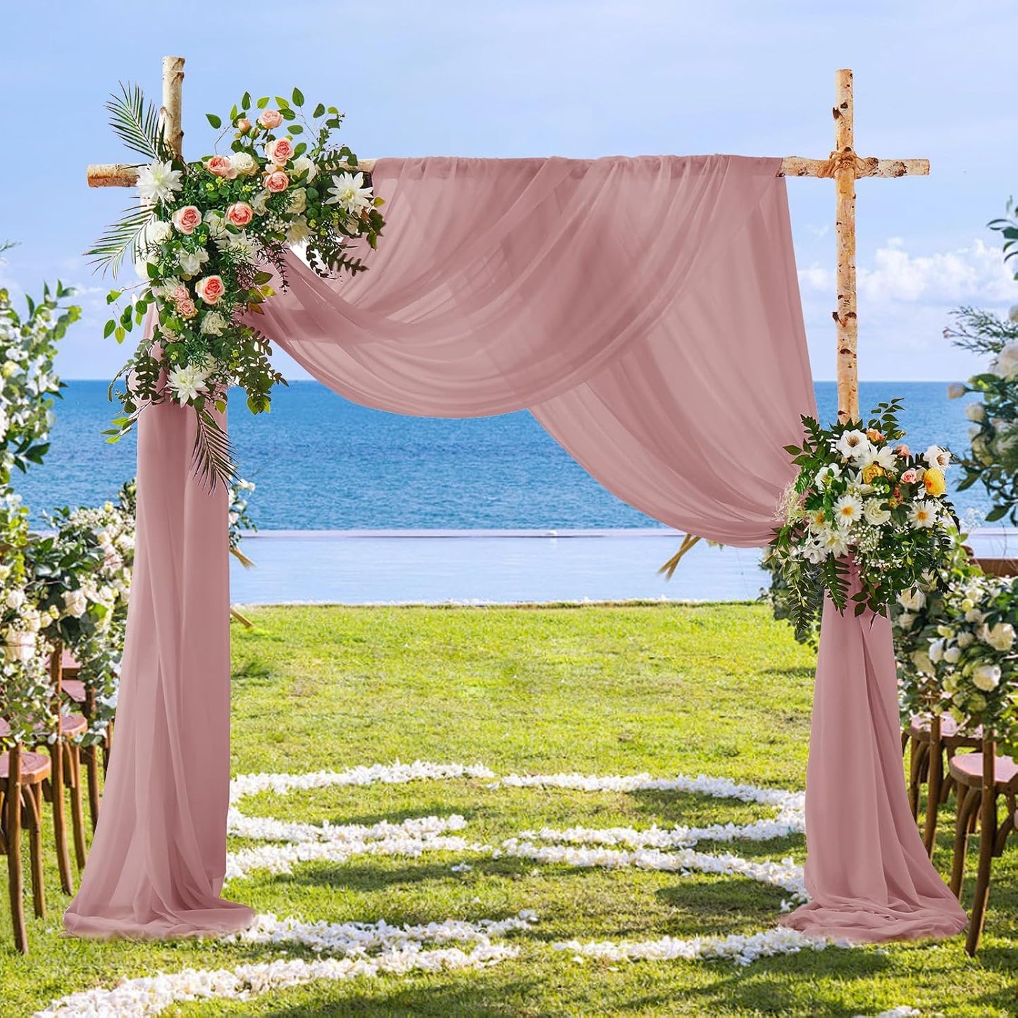 SiinvdaBZX 2 Panels Wedding Arch Draping Fabric 30" x 240" Dusty Rose Polyester Chiffon Fabric for Wedding & Birthday Party