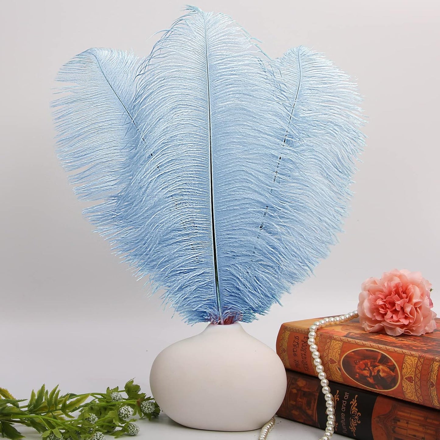 THARAHT Baby Blue Ostrich Feathers 12pcs Large Natural Bulk 12-14Inch 30cm-35cm for Wedding Party Centerpieces Easter Gatsbi and Home Decoration Feathers