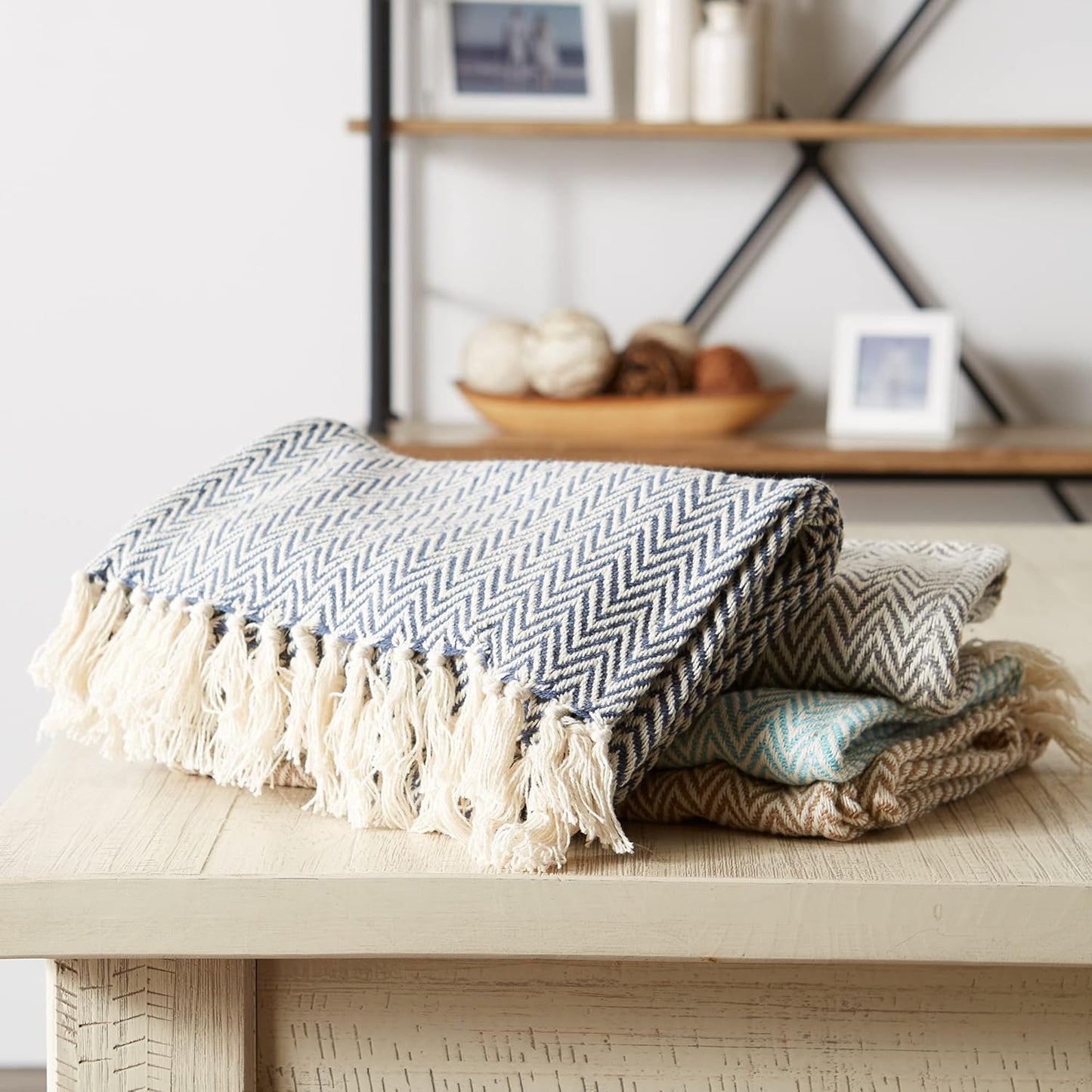 DII Woven Basic Tabletop Collection, Chevron Table Runner, 15x108, French Blue