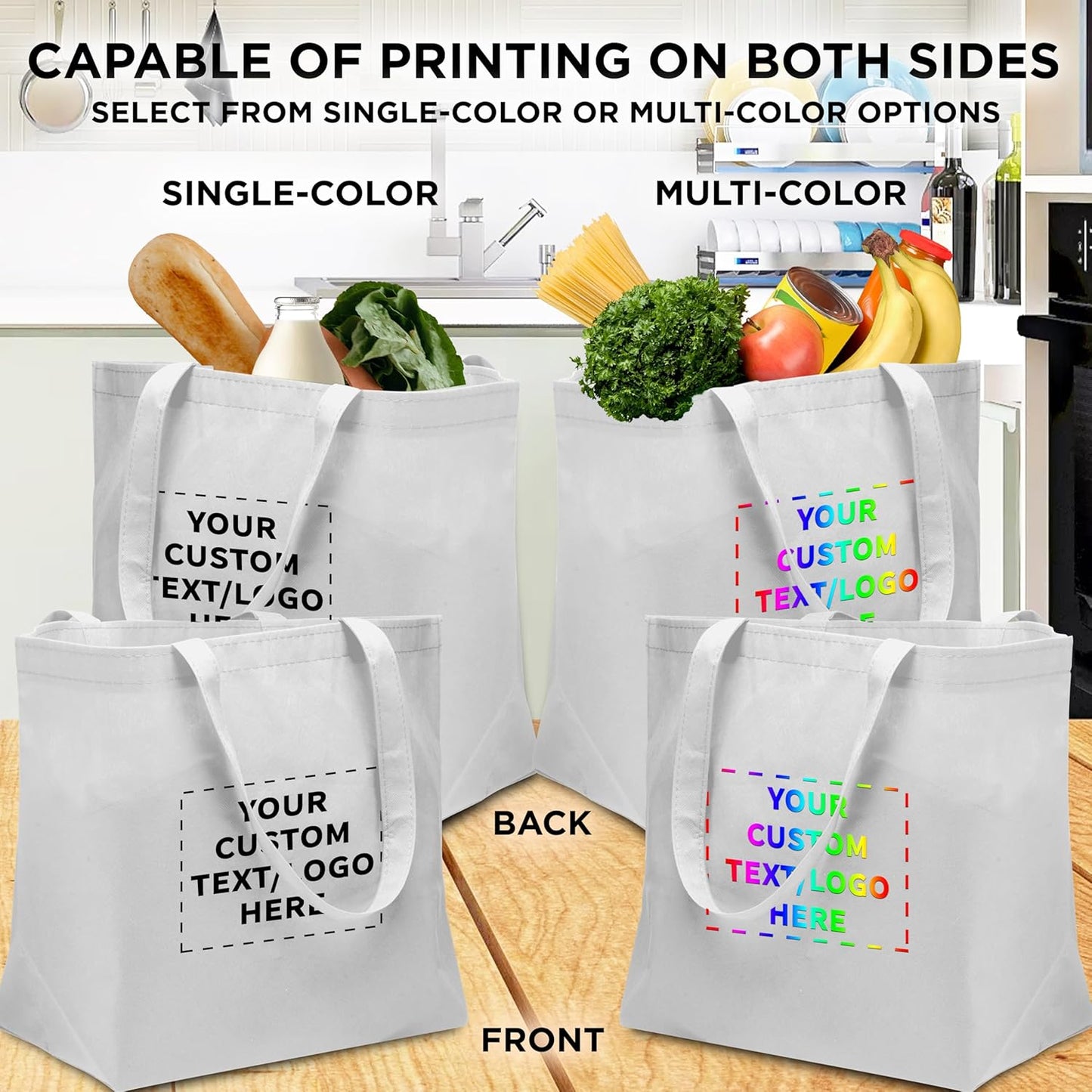 DISCOUNT PROMOS Custom Southern Style Grocery Tote Bags Set of 10 - Personalized Bulk Pack, Reusable Grocery & Shopping Bags - Great for Travel, Carry on Bag, Business Promotions - White - 20"X13"X8"