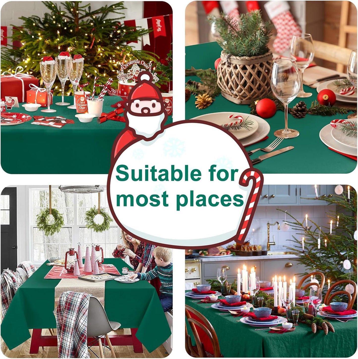 Hiasan Rectangle Tablecloth - Waterproof Washable Fabric Table Cloth for Wedding, Banquet, Gathering and Dining Room, 90 x 156 Inch, Emerald Green