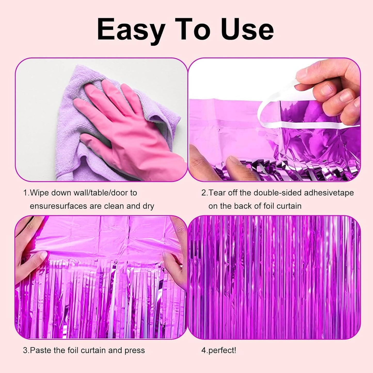 2 Pack 3.28 ft x 6.56 ft Rose Red Tinsel Curtain Party Backdrop Decorations, Metallic Foil Fringe Backdrop Door for Halloween, Christmas, Birthday Graduation Wedding Party Streamers Photo Backdrop.