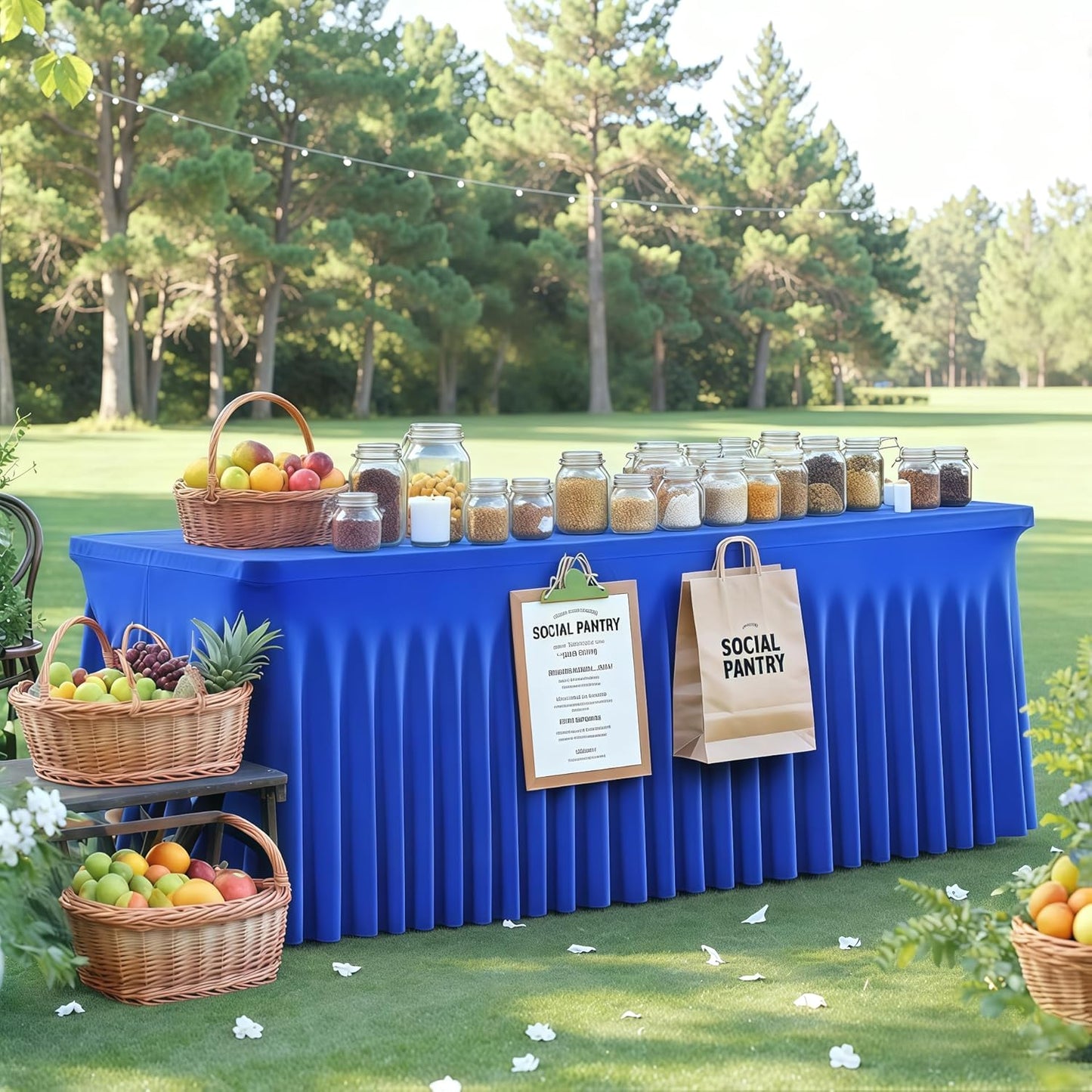 Wish Care 6 Pack Royal Blue Spandex Table Clothes for 6 Foot Rectangle Tables, 6FT Wrinkle Free Fitted Tablecloths Ruffles Design Table Cloth for Party, Banquet, Wedding and Events