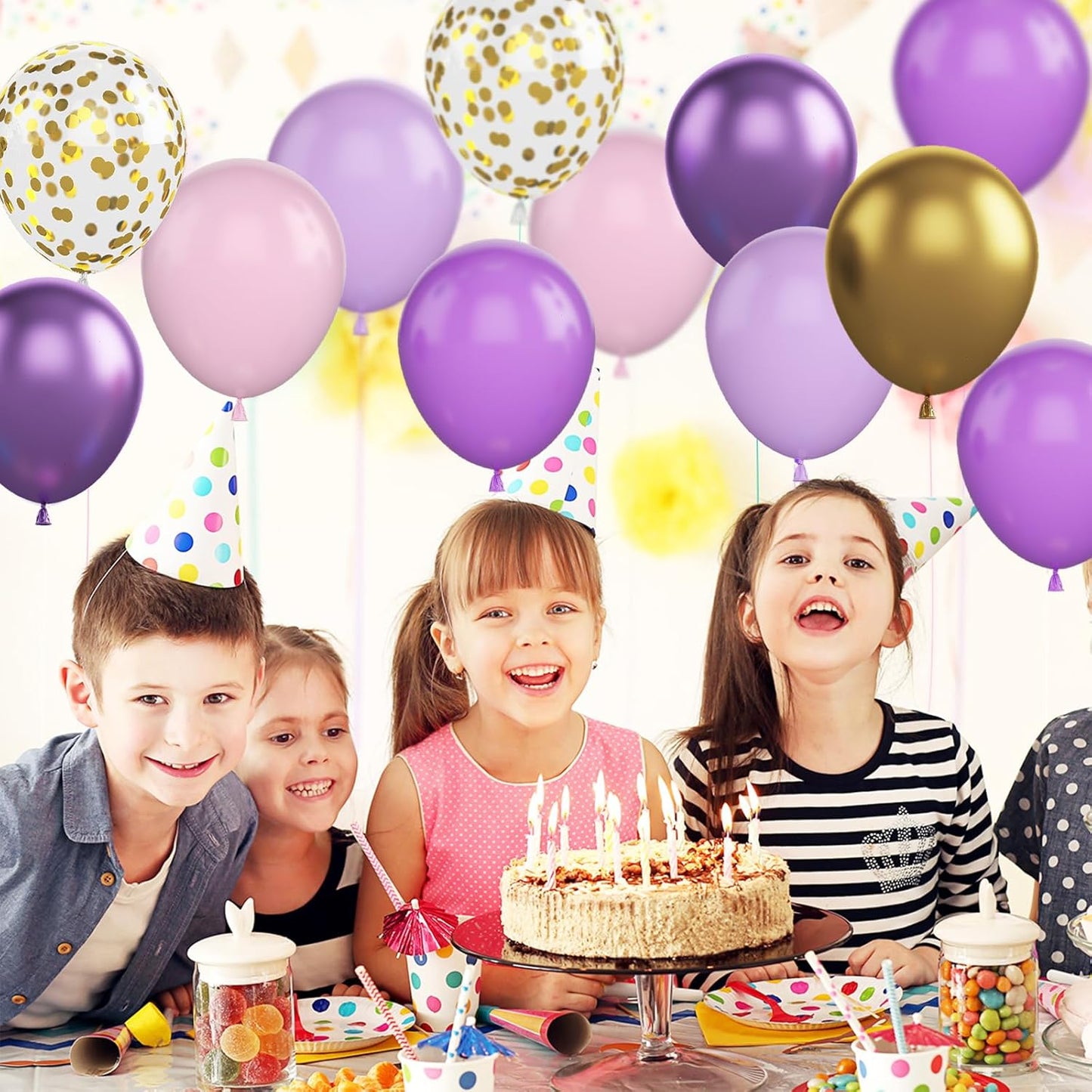 Pink and Purple Balloons, 60Pcs Pastel 12 Inch Metallic Gold Confetti Latex Balloons for Girls Birthday Baby Shower Bridal Butterfly Party Decorations