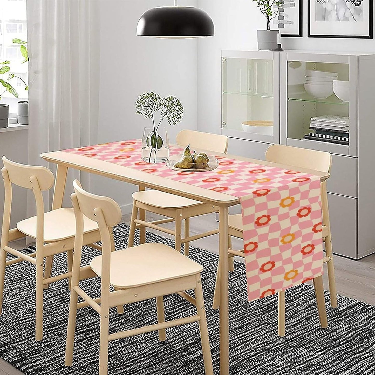 Vintage Floral Table Runner,60s Retro Color Funky Hippie Print Table Cloth Kitchen Dining Table Home Party Decoration 13x36 Inch