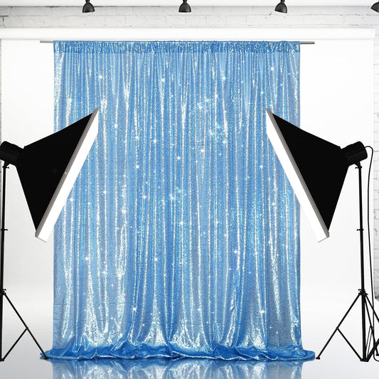 Eternal Beauty Baby Blue Sequin Backdrop, 6x8 Ft Glitter Background Curtains for Shimmer Photography Party Wedding Birthday Back Drop Decor