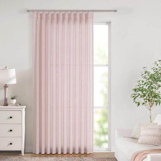 Vision Home Light Pink Pinch Pleated Semi Sheer Curtains Textured Linen Blended Light Filtering Window Curtains 84 inch for Living Room Bedroom Patio Pinch Pleat Drapes with Hooks 1 Panel 60" Wx84 L