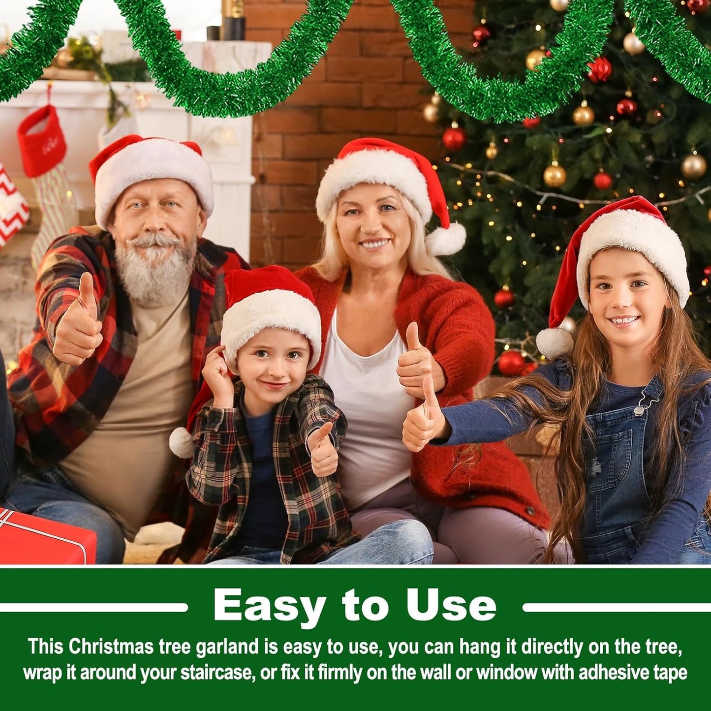 25 Feet Metallic Twist Tinsel Garland Backdrop for Parade Floats, Christmas Eve, New Year, Valentine's Day Party Decorations (Green, 4in x 25ft)