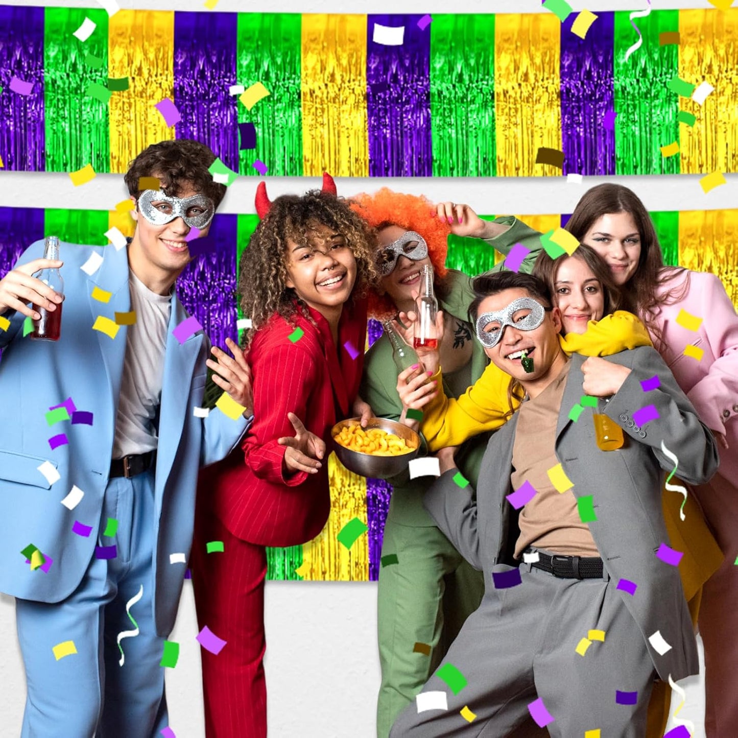 3 Pack 10 Long Gold Green Purple Metallic Foil Fringe Garland Wall Hanging Tassle Banner, Mother's Day, Easter, Parade Floats, Birthday, Theme Party, Wedding Party Decorations