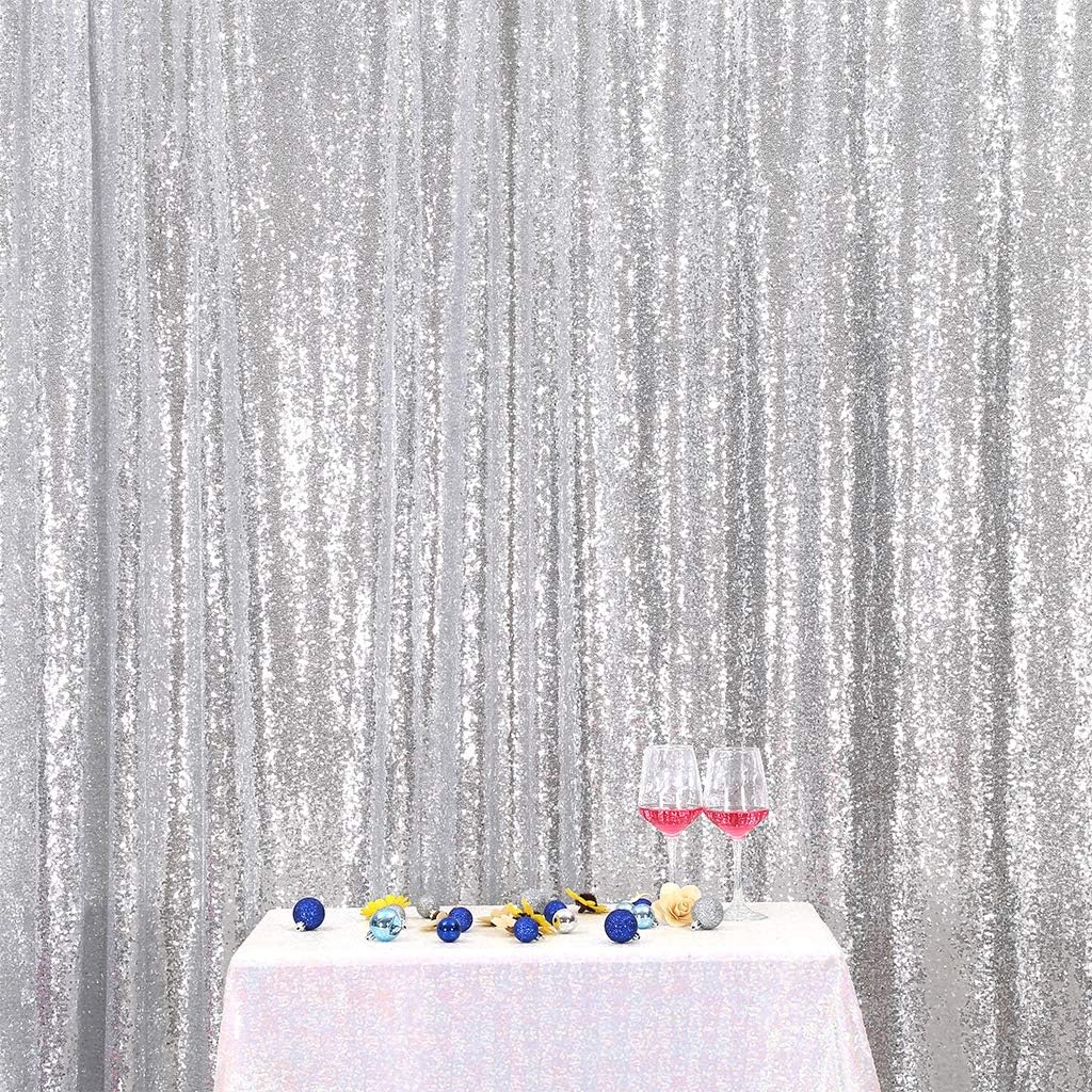 Eternal Beauty Silver Sequin Backdrop, 8x8 Ft Glitter Background Curtains for Shimmer Photography Party Wedding Birthday Back Drop Decor